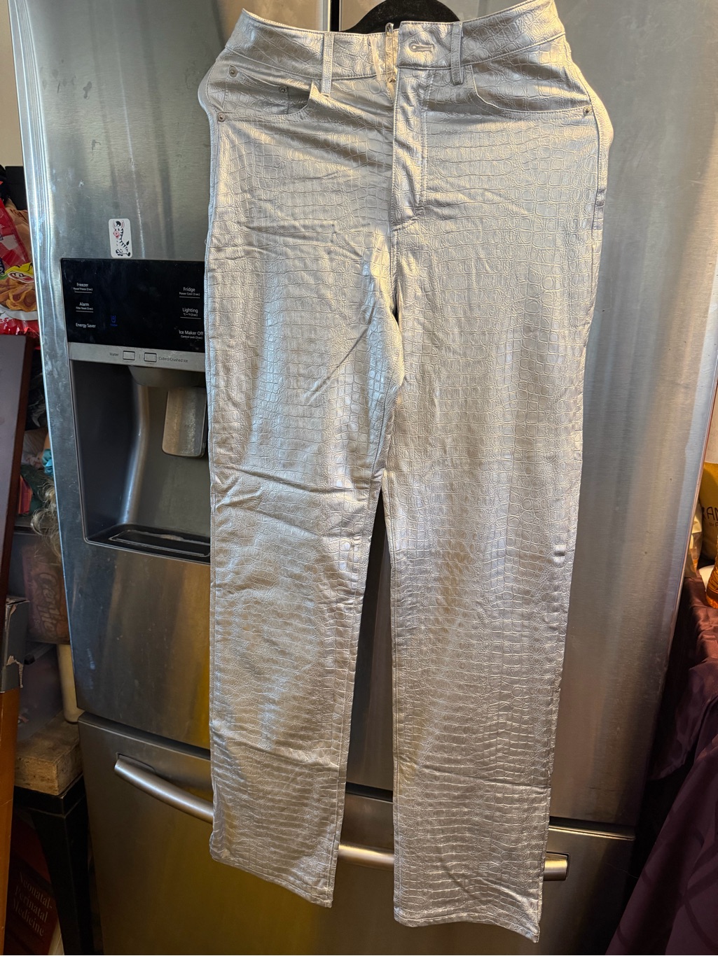 Naked Wardrobe Silver Croc-Embossed Straight Leg Chinos